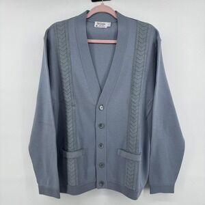 St. Croix Cardigan Sweater Mens Large Gray 100% Wool Geometric Knit Pockets